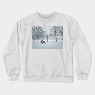 mom walks her baby in the snow Crewneck Sweatshirt